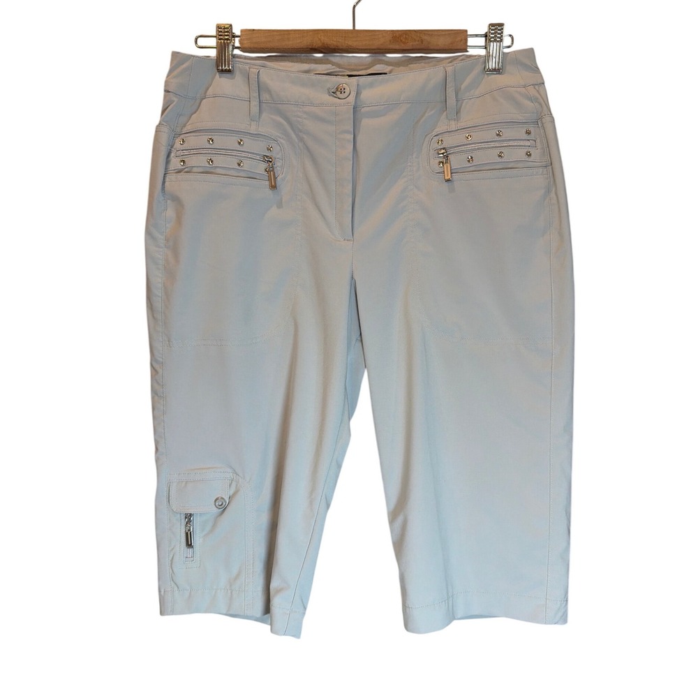 Jamie Sadock Womens Gray Studded Golf Capri Shorts Size 8 Zipper Pockets Tech